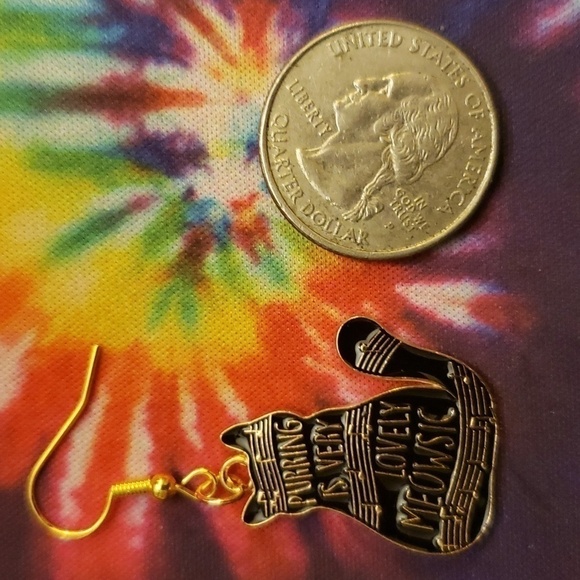 BLACK Cat Music Note Earrings - Picture 6 of 6
